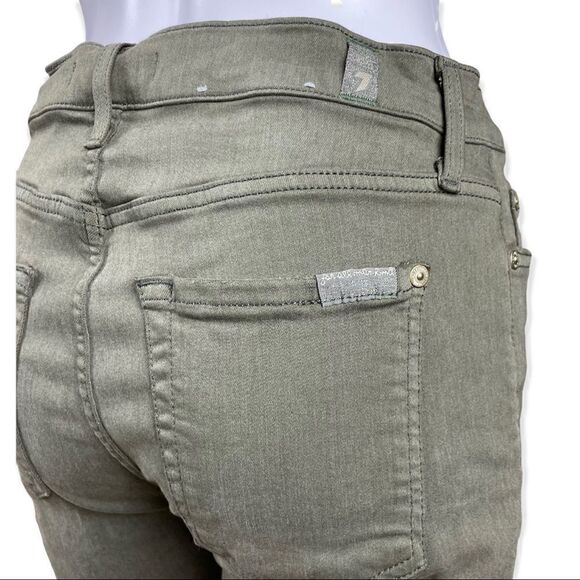 7 For All Mankind High Waist Distressed Olive Green Jeans, size 28 - VGUC - Picture 3 of 7